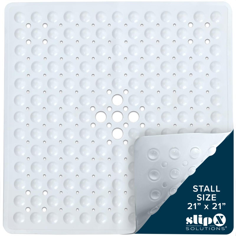 SlipX Solutions Essential Square Shower Mat, 21"x21", Grippy Textured Surface, 25% Stronger Suction Cups, Non-Slip Shower Floor Mat for Bathers of All Ages, Fits Standard Shower Stalls & Tubs, White - Image 1